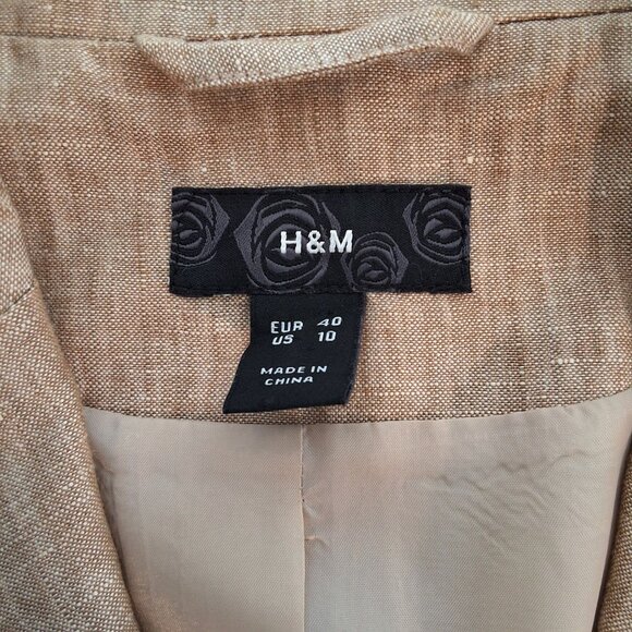 H&M Beige Linen Single-Breasted Blazer With Notched Collar & Shell Buttons SZ 10 - Picture 7 of 8